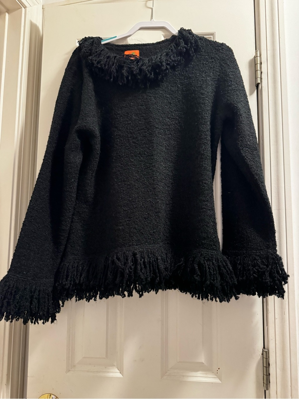 hearts of palm Black Fringe-Trim Crewneck Sweater